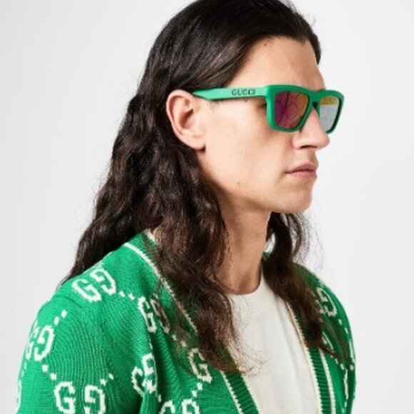 BRAND NEW Gucci GG1571S 004 Green Blue Mirrored Logo Unisex Square Sunglasses - Picture 9 of 9